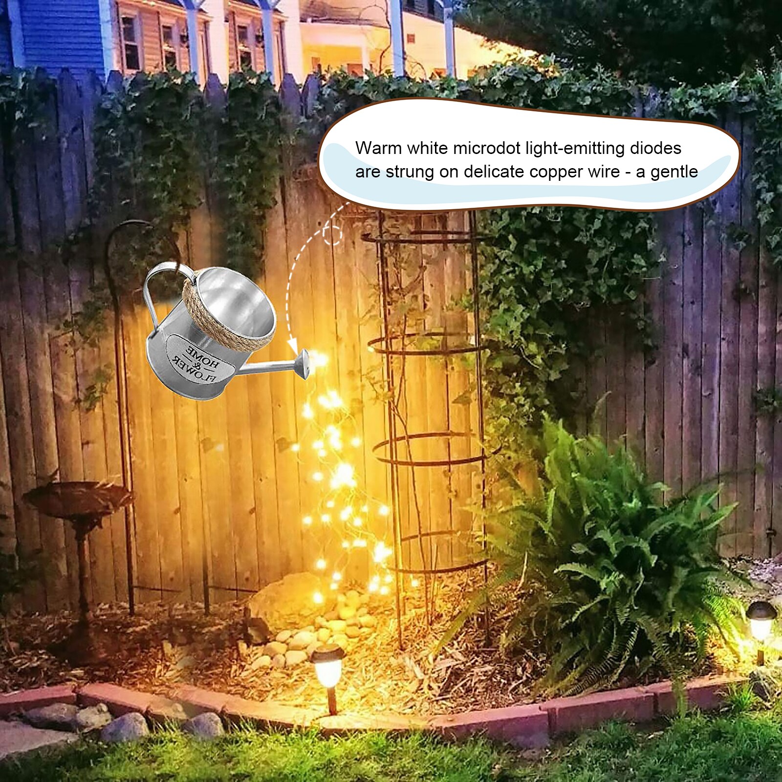 Luz de ducha de estrellas, cadena de luces LED para regadera, arte para césped y jardín
