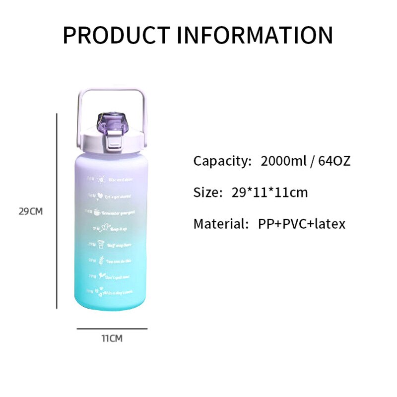 2L bidon o dużej pojemności motywacyjny znacznik czasu zdatność trening plastikowy kubek na wolnym powietrzu siłownia picie Copo Termico z Hanle