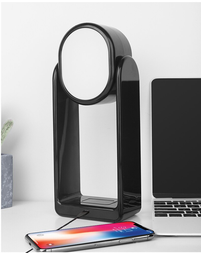 Wireless Charger Light Desk Lamp Chargers LED Smart Touch Phone Charger Makeup Mirror for bedroom iphone 12 11 pro huawei xiaomi: Black