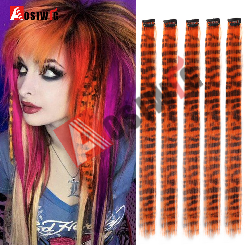 5PC Synthetic Feather Hair Extensions With Clips Heat Resistant Straight Hair Extensions Color Colored Black Hair Clip Womens 8G: GRAY