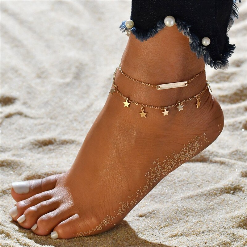 Bracelet de cheville de couleur argent pour femmes, style bohémien, accessoire de cheville sur la jambe, avec cœur, pour pieds nus, chaîne, bijoux de plage: 50261