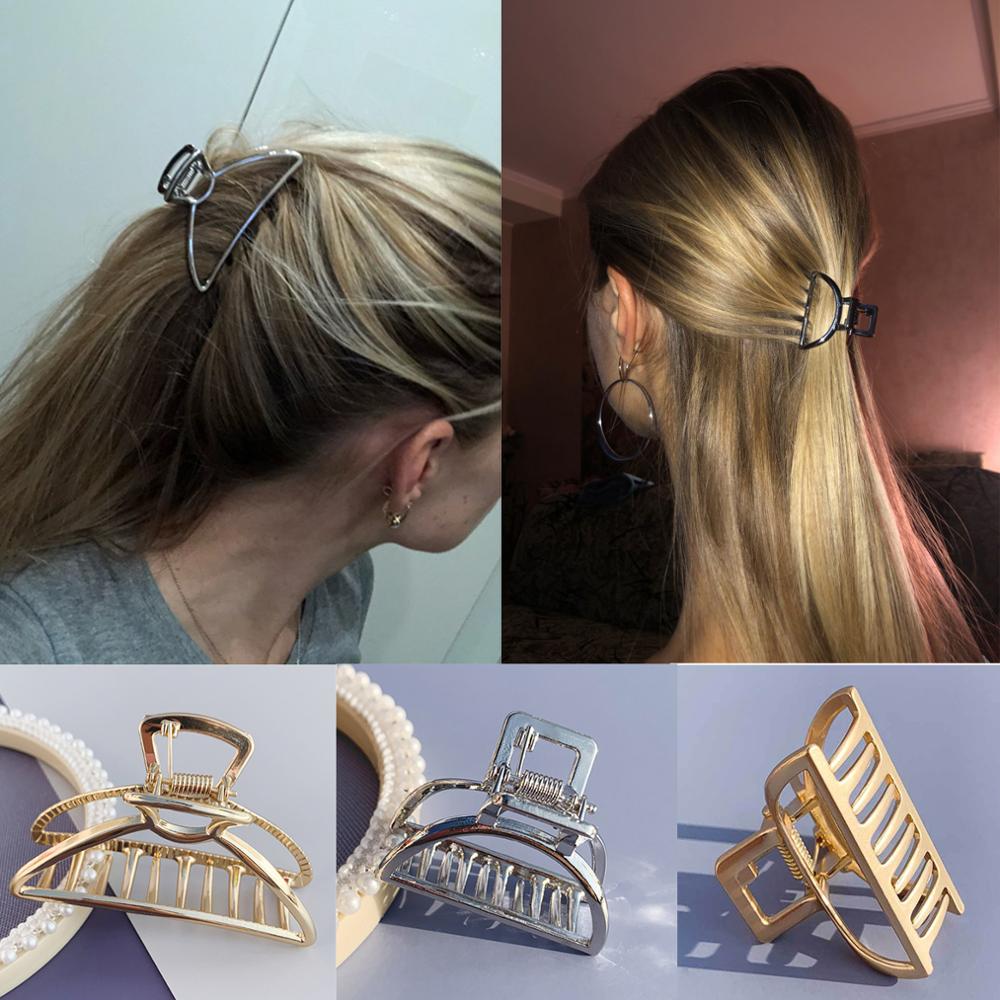 Women Girls Geometric Hair Claw Clamps Metal Hair Crab Barrettes Solid Color Hairpin Large Size Hair Accessories