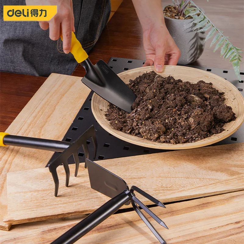 Deli-Juegos de herramientas de jardinería, pala, azada, grada, 1/3/4 Uds. Con mango recubierto de PP, herramienta para bonsái de jardinería, trasplante de tierras agrícolas y césped y jardín