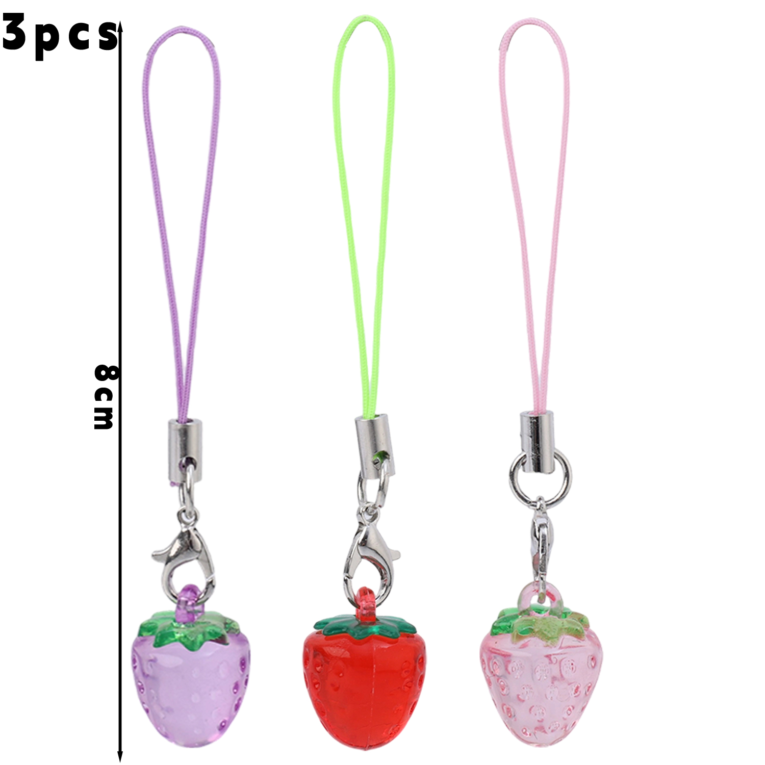 Cute Strawberry Charm for Phone Kawaii Pendant Mini Fruit Lanyard Keychain Bag Zipper Pull Accessory Set Red Pink Purple: VIOLET