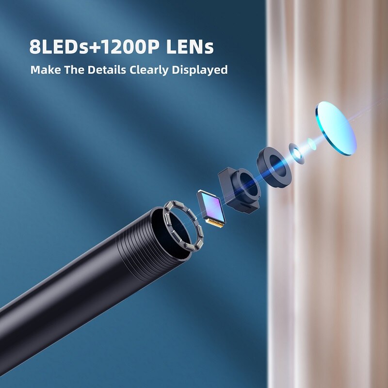 F130 Wifi Endoscoop Camera HD1200P 8Mm Soft & Stijve Kabel 8 Leds Draadloze Endoscopio Inspectie Borescope Voor Android Iphone pc