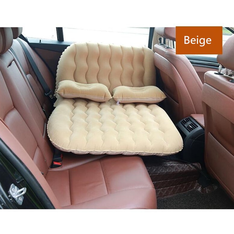 Inflatable Car Bed for back seat Air Mattress Travel Bed For child car accessories Outdoor Camping Mat Cushion PVC flocking: Beige