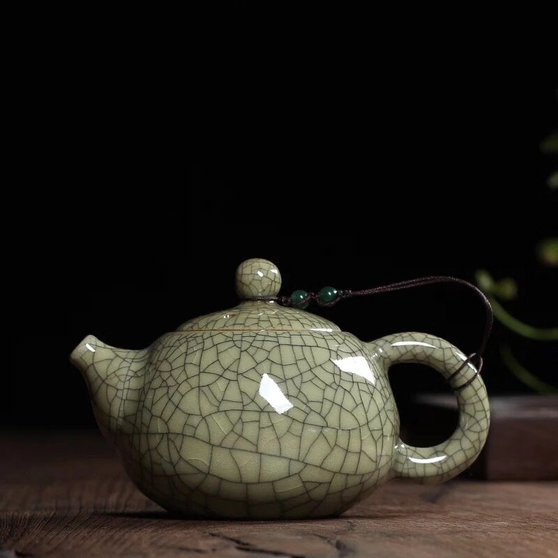Juego de té con esmalte craquelado, tetera china de cerámica celadón longquan con horno ge, tetera antigua de arcilla yixing.: B