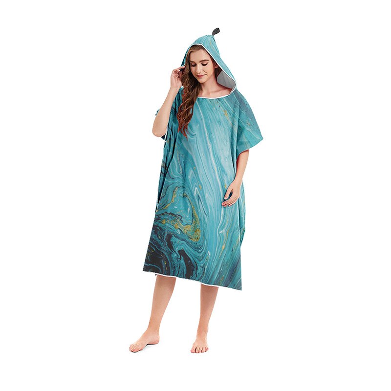 Microfiber Bath Towels Marble Pattern Changing Beach Poncho Hooded Bathrobe Cloaks for Swimming Pool Gym Fitness Bath Towels: 09D