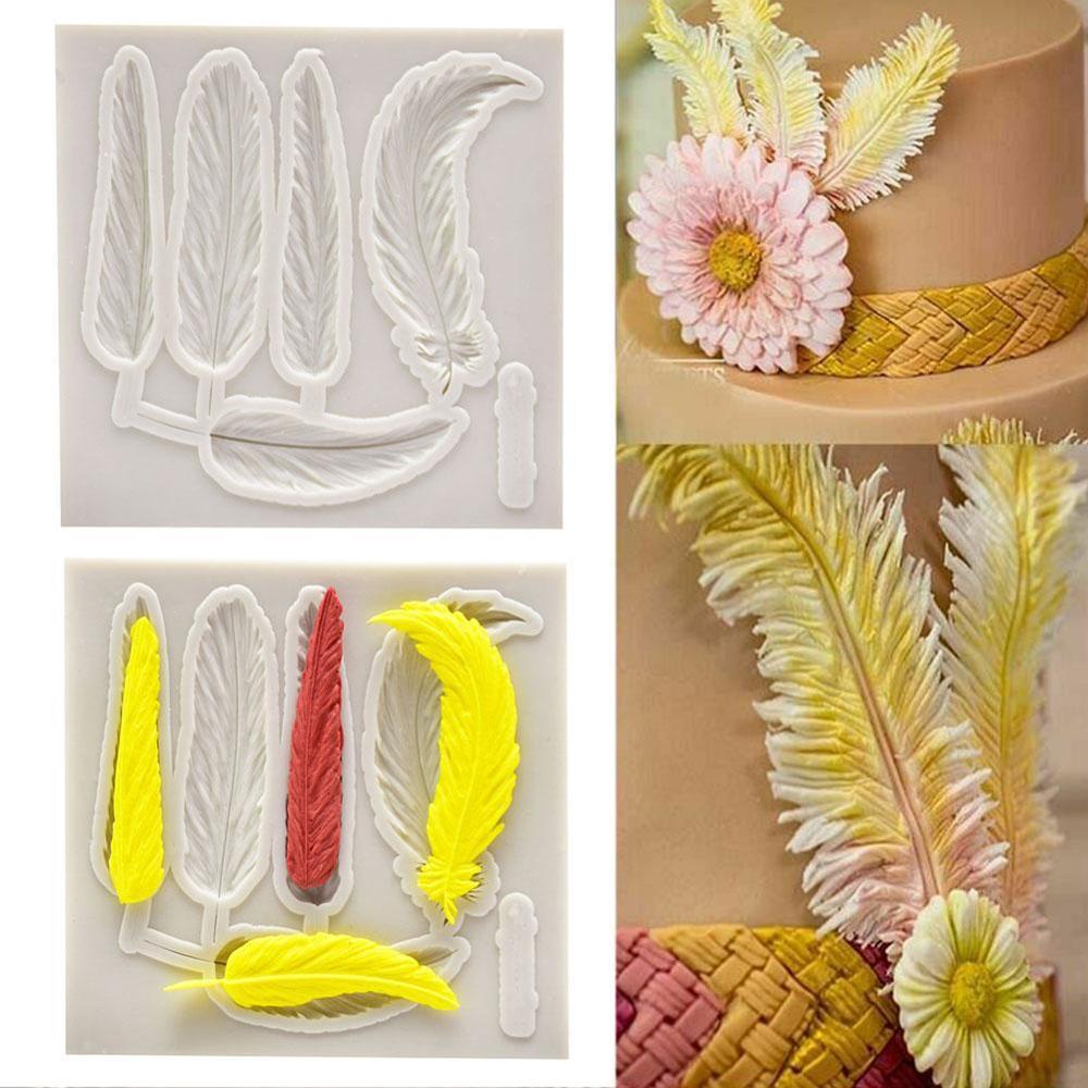 Feather Silicone Cookie Molds Cake Border Fondant Cake Decorating Chocolate Candy Molds Sugarcraft Gumpaste Clay Tools