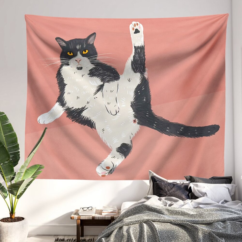 Niedlicher katzen-wandteppich, rosa wandteppich, mädchenzimmer, studentenwohnheim, wanddekoration, wohnzimmer, schlafzimmer, heimdekoration