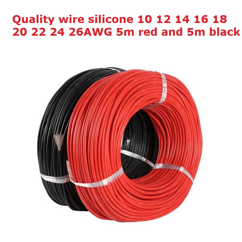 10 Meter/partij Draad Siliconen 10 12 14 16 18 20 22 24 26 Awg 5M Rood En 5M Zwarte Kleur Voor Esc Motor Batterij