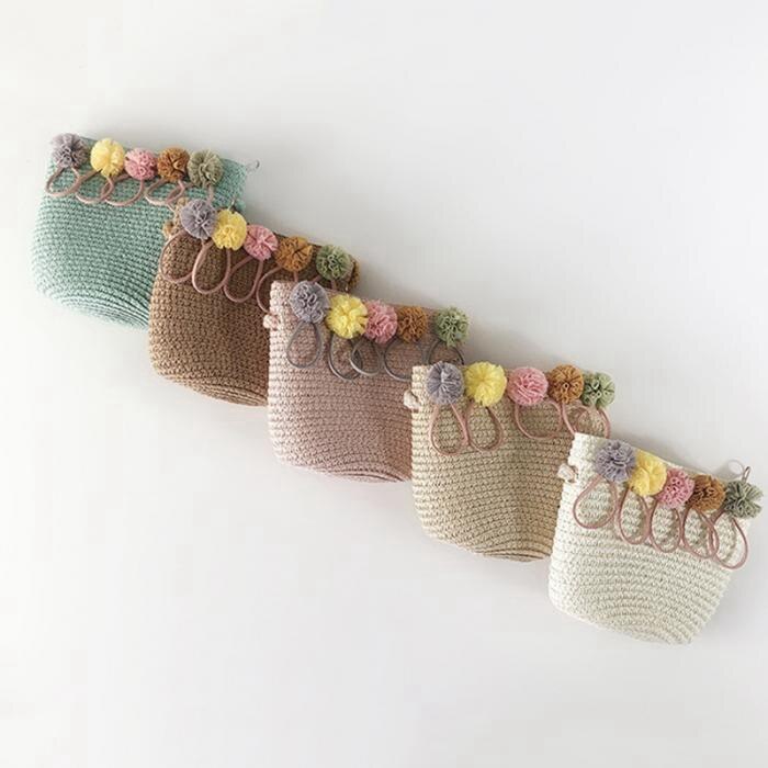 Piger skuldertaske strå rattan vævet crossbody taske til baby piger bedste (pink)