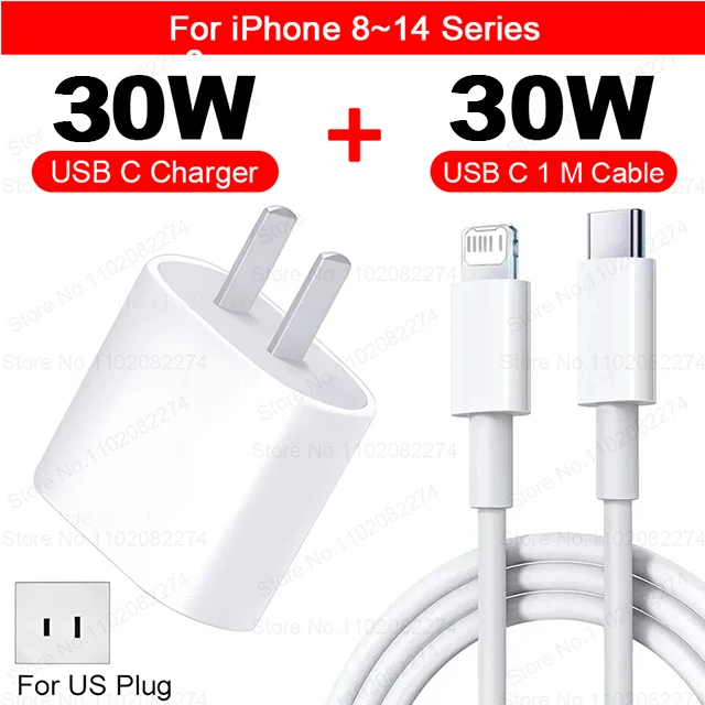 Para Apple PD 30W USB tipo C cargador para iPhone 15 13 12 11 14 16 Pro Max Plus XR x XS iPad cargador rápido adaptador cable de carga rápida: BR