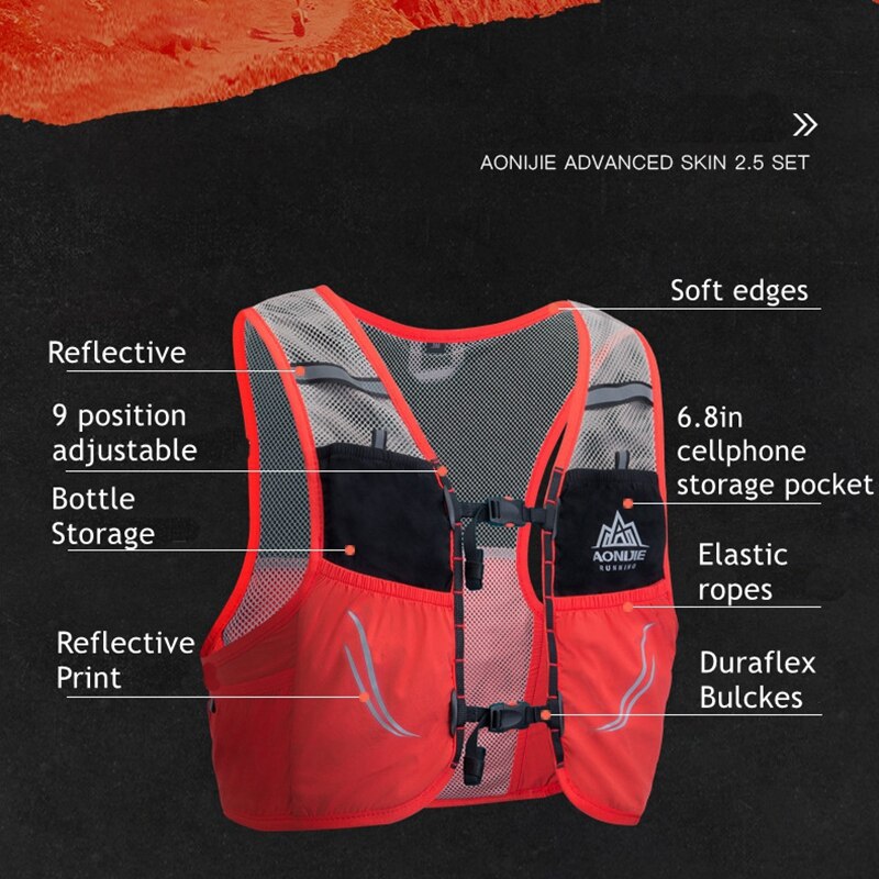 AONIJIE C932 2.5L Lightweight Backpack Running Vest Nylon Hydration Pack Bag Cycling Marathon Portable Ultralight Hiking 600ML