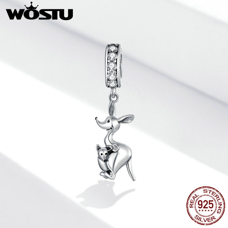 WOSTU Real 925 Sterling Silver Giraffe Dazzling Clip Charms Round Crystal Crown Heart Beads Fit Original Women Bracelet