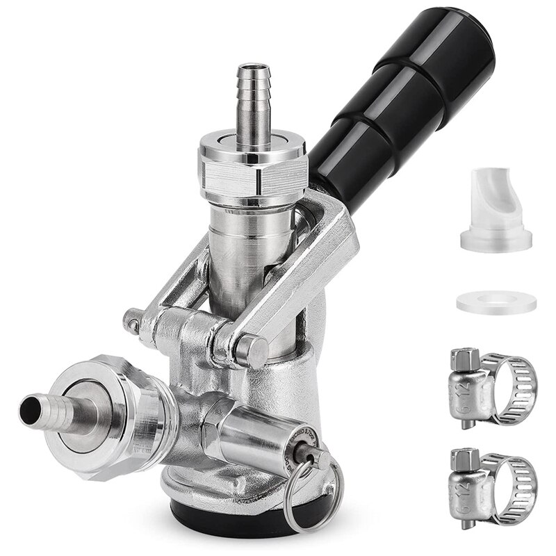 Beer Keg Coupler D System Sankey Coupler Keg Tap Stainless Steel Probe Chrome-Plated Body No-Leakage, Gas Check Valve: Default Title