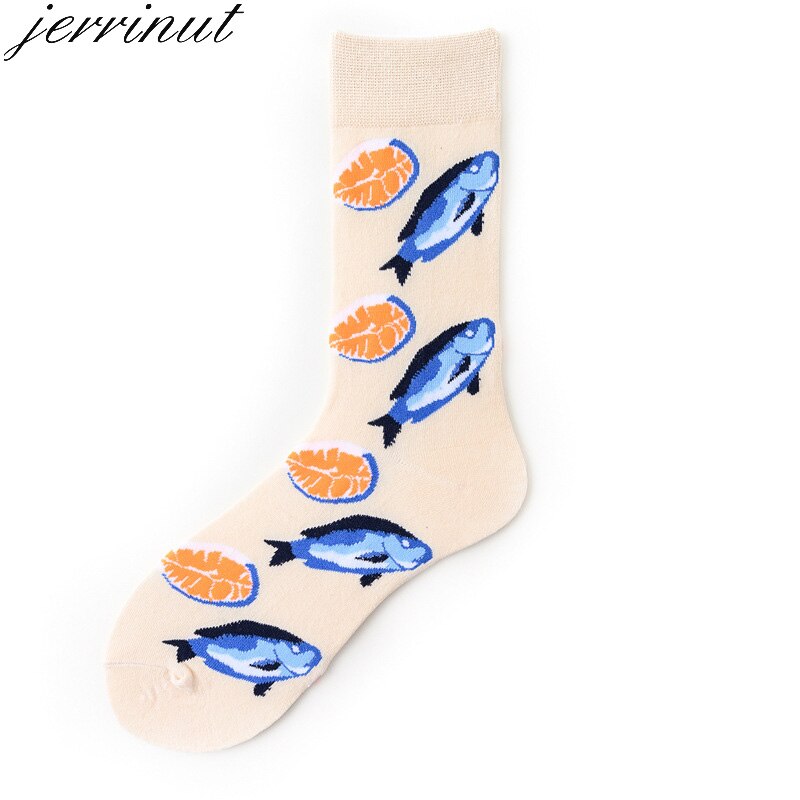 Jerrinut herre bomull uformelle morsomme sokker med trykk glade søte tegneseriesokker varme høst vinter tegneseriesokker mannskap 1 par