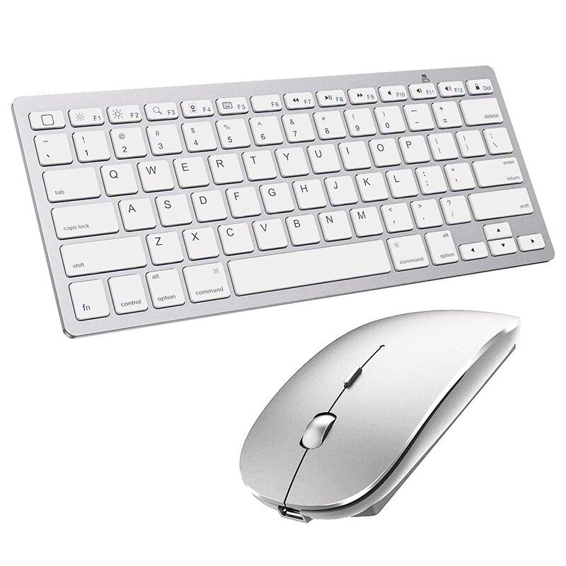 Bluetooth-toetsenbord en muiscombinatie, draadloos toetsenbord en muis voor ipad pro/air/ipad/iphone, ios 13 en hoger: Zilver