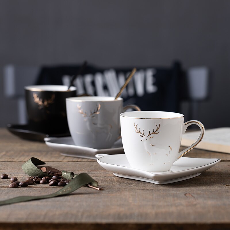 160ml lelgant kaffee tasse mit untertasse Gold Inlay elch hirsche vöGel tassen