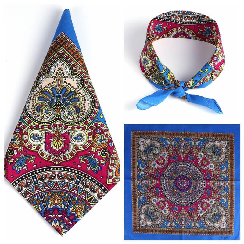Pañuelo de estilo étnico para hombre y mujer, pañuelo cuadrado con estampado Floral, colorido brillante, estilo Punk, Hip Hop, ciclismo y baile