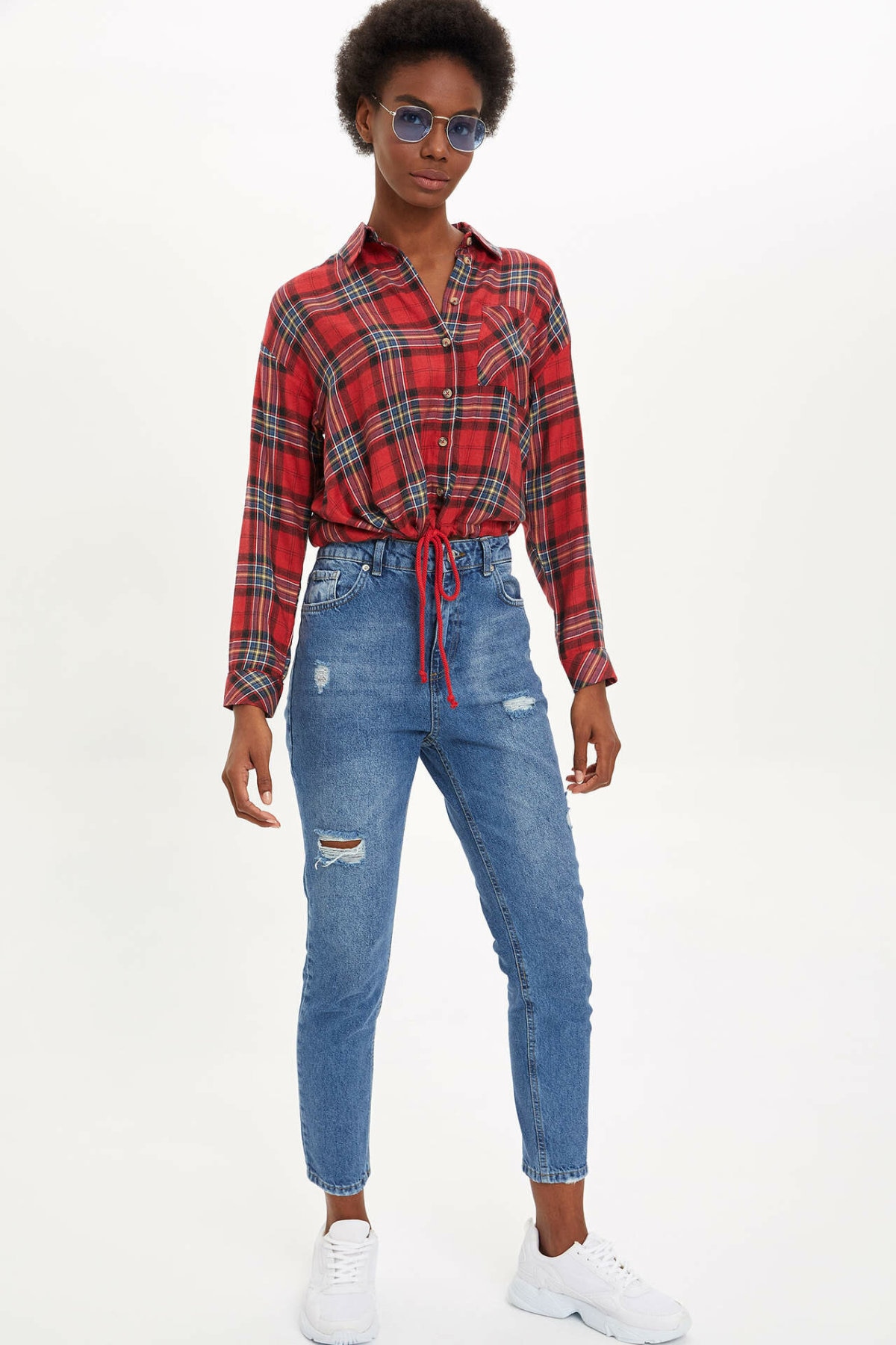 DeFacto femmes taille moyenne trou Jean pantalon dames décontracté Denim femme pantalon de culture dames -L7451AZ19AU