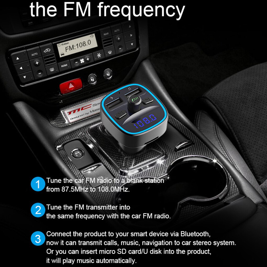 T25 Car FM Transmitter Car Charger Bluetooth MP3 Player Intelligent Voice Navigation 12-24 V In Stock