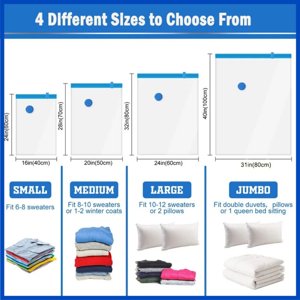 Sacs de rangement sous vide pour le stockage de vêtements en duvet, paquet de compression, couverture de literie, gain de place, sac de voyage, 8 pièces, 5 pièces, 3 pièces