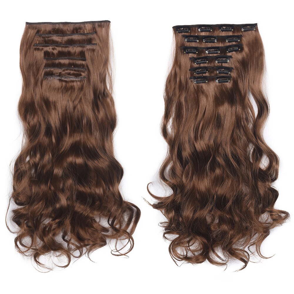 24 tommer langt krøllet syntetisk hår 16 clip in hair extension 6 stk/sæt varmebestandigt naturligt bølget hårstykke: 6