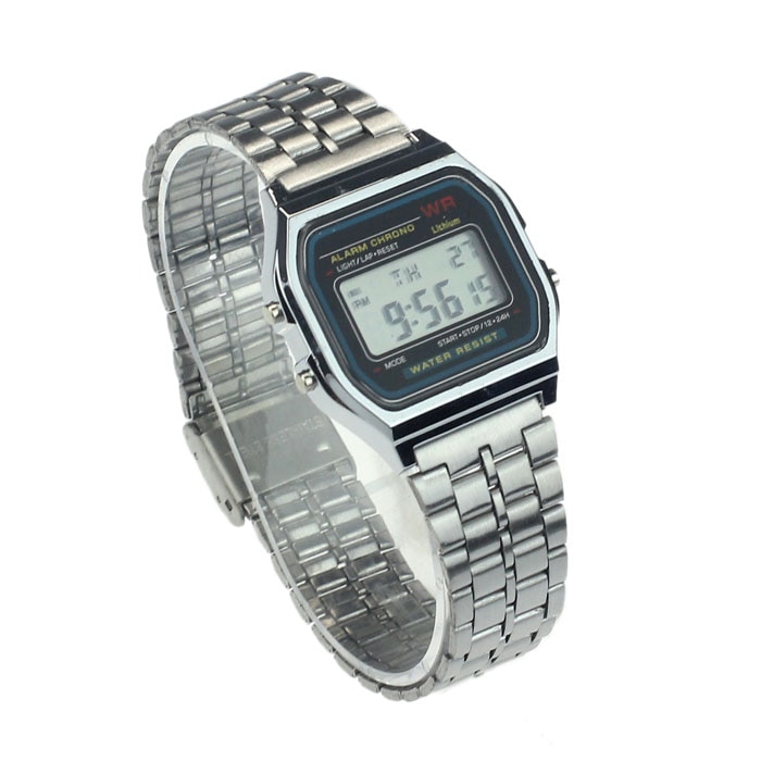 Otoky Vintage Vrouwen Mannen Rvs Digitale Alarm Stopwatch Polshorloge Crystal Roestvrij Vrouwen Horloges Luxe