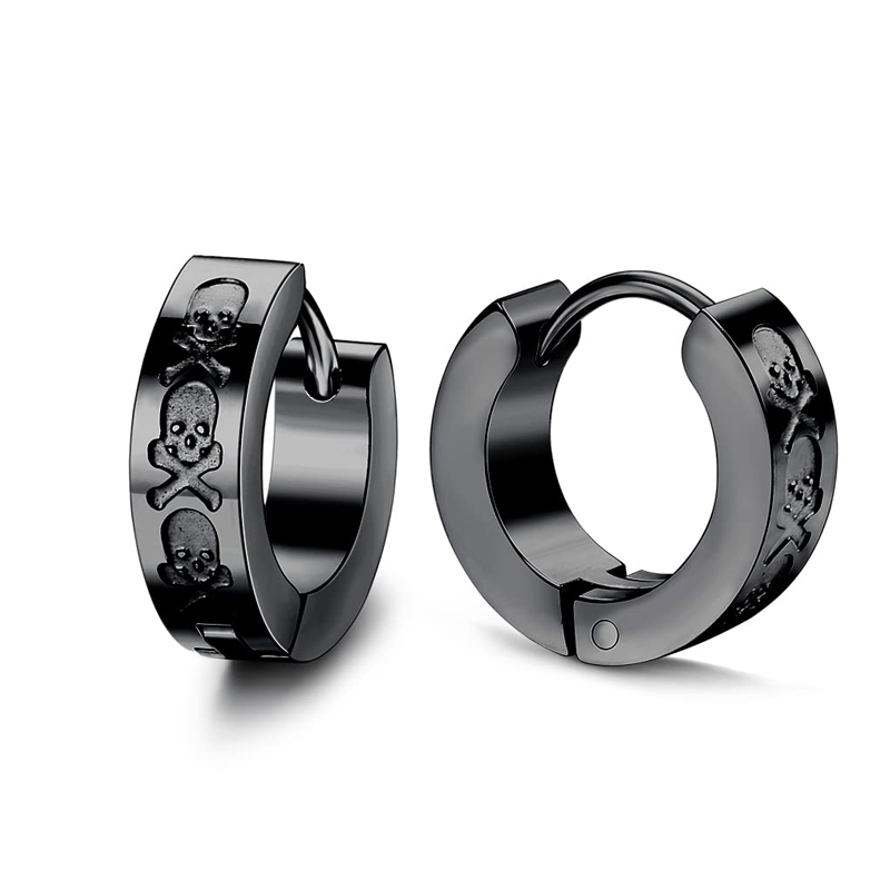 Pendientes de daga de Color negro y plateado para hombre, pendientes de aro con calavera y hoja de espada de acero inoxidable, joyería de tatuaje de roca a la