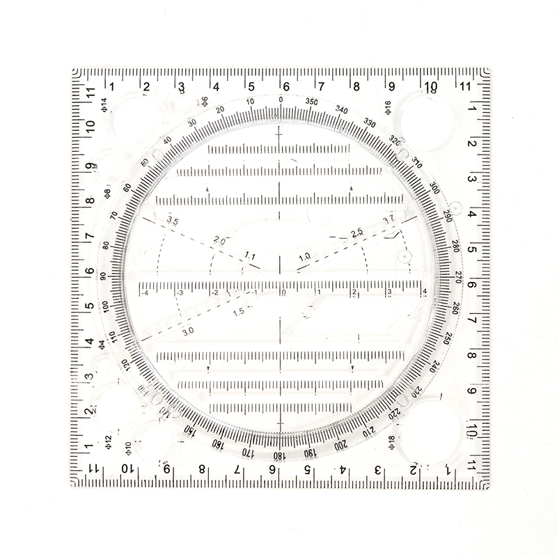 Multifunction Rotatable Drawing Template Art Construction Architect Stereo Geometry Circle Drafting Measuring Scale Ruler: BK
