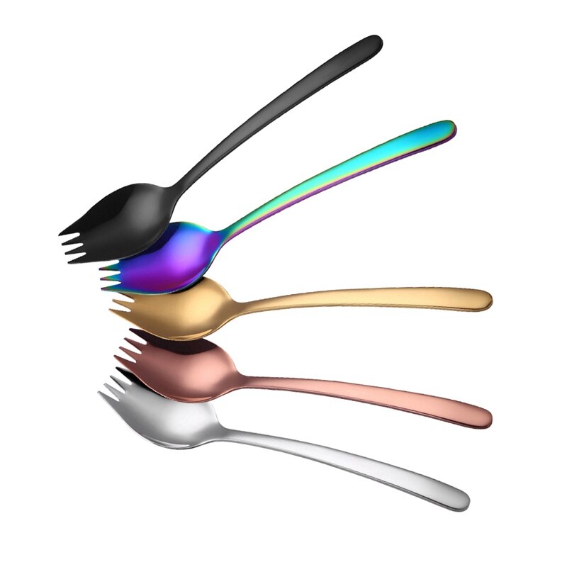 2-In-1 Double Fork Spoon Stainless Steel 304 Spoon Fork One-Piece Pasta Salad Spoon Fork Cutlery