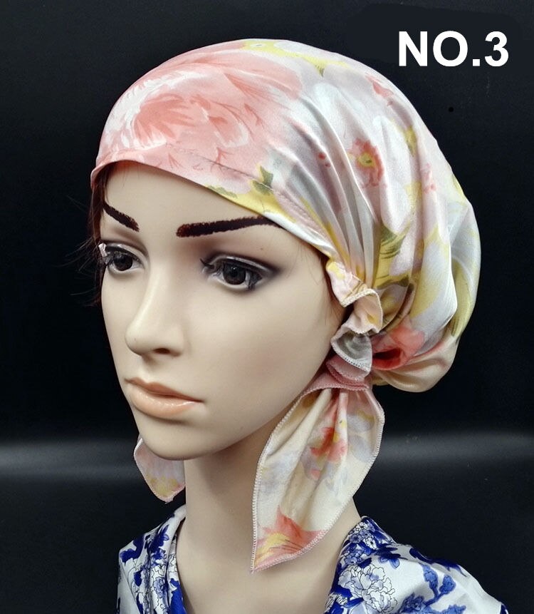 100%  silke nat hætte blød sovende hætte nat wrap hoved cover til hårpleje elastikbånd: Nr. .3