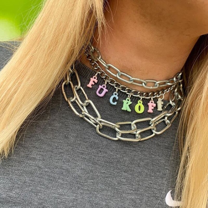 Rainbow Letter Choker Pendant Necklace Angel Colorful mysterious Random Color Unique Style 90S Indie aesthetic Choker