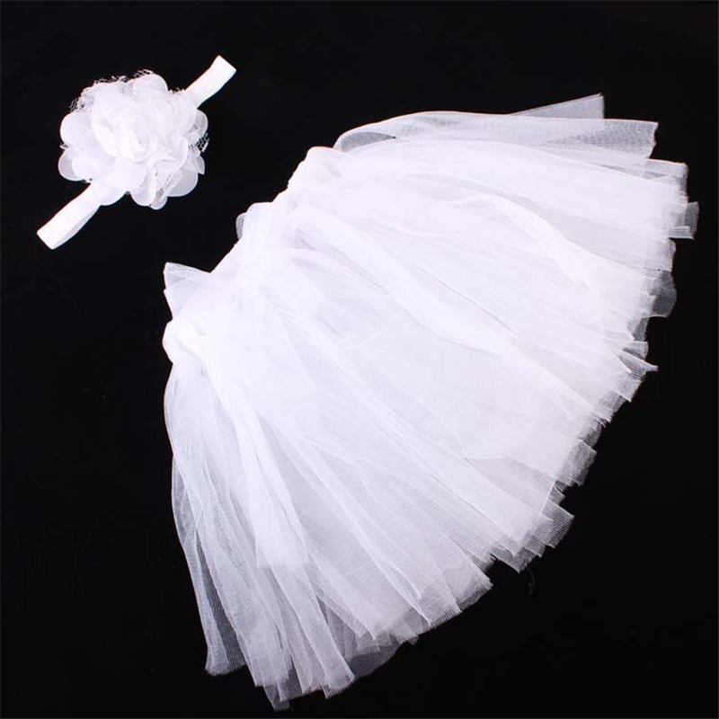 Jupe Tutu de couleur unie pour bébés filles | Jupes en dentelle pour nourrissons, Costumes de photos de fête avec bandeau à fleurs, jupe en maille: WHITE