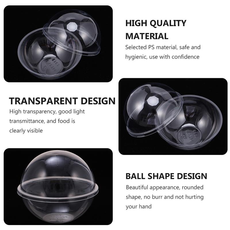 10pcs Transparent Plastic Cake Container Ball Shape Cake Container Portable Mousse Ball Round Cake Container 350ml Style