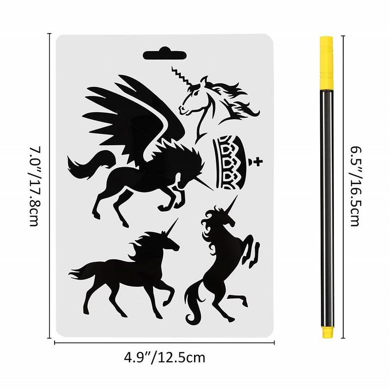 Animal Stencils Set 12 Pcs with 10 Fineliner Color Pen Plastic Drawing Painting Templates Scrapbooking Kids DIY Crafts Featu