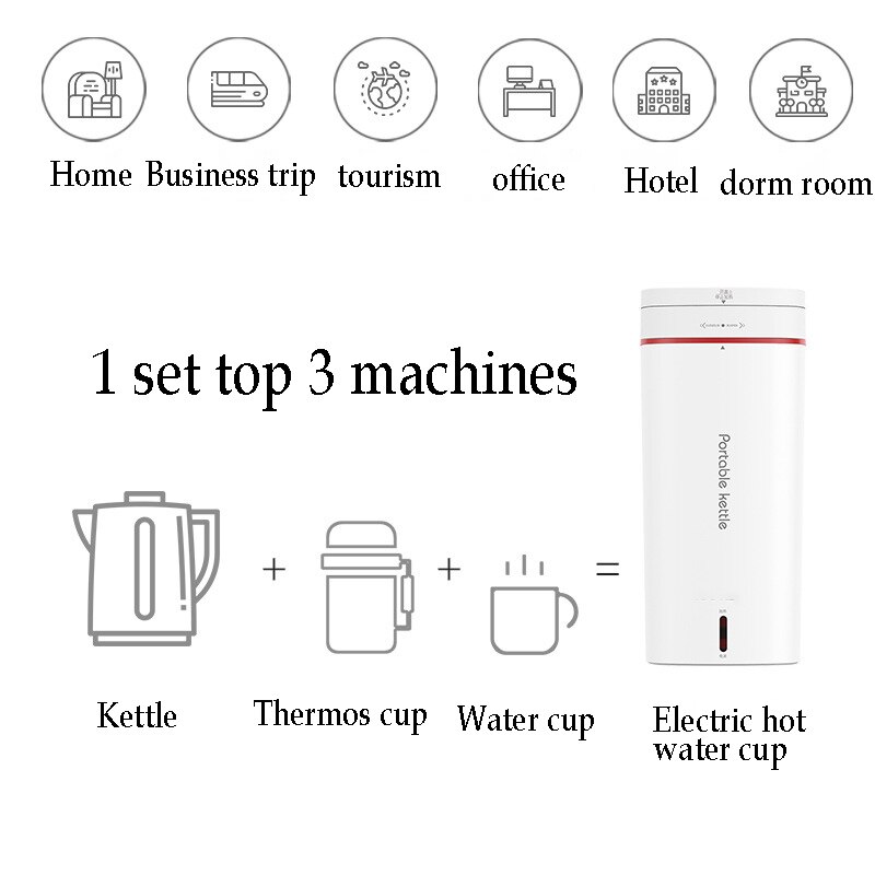 500ML Portable Fast Boiling Water Kettle 110V-240V Travel Outdoor Electric Kettle Water Heater Insulable Water Boiler