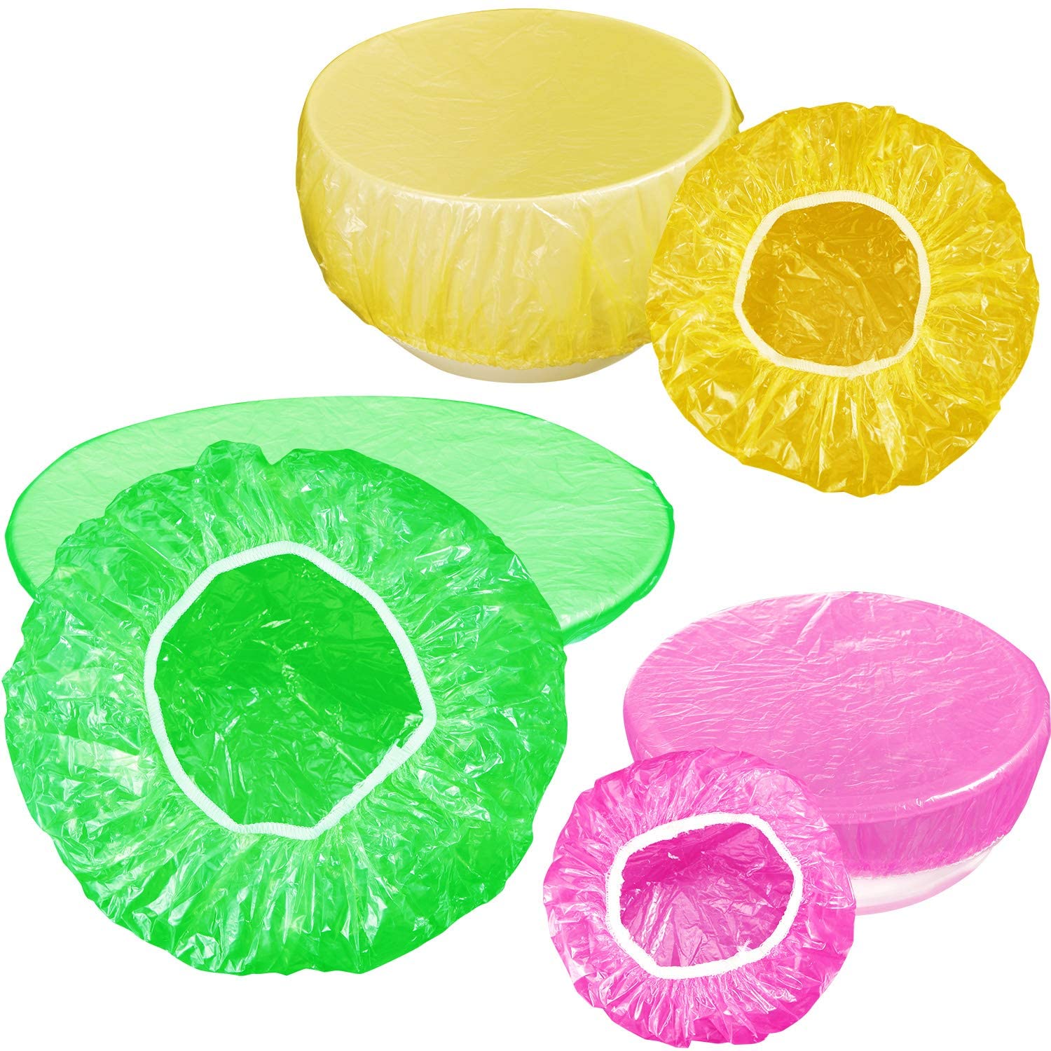 Cubiertas elásticas y reutilizables para almacenamiento de alimentos, cubiertas coloridas para cuencos, Platos y platos, cubiertas de plástico para Familia y pícnic al aire libre, 60 uds.: Default Title