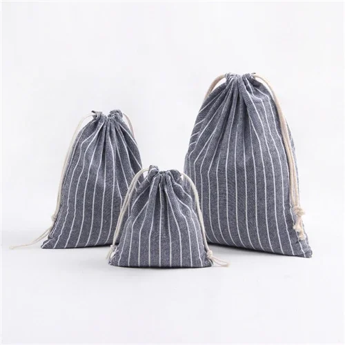 Bomullsposer med snor til bryllup, jul, diy-pakke, små, enkle poser, støvtette oppbevaringsposer til hjemmet: Grå