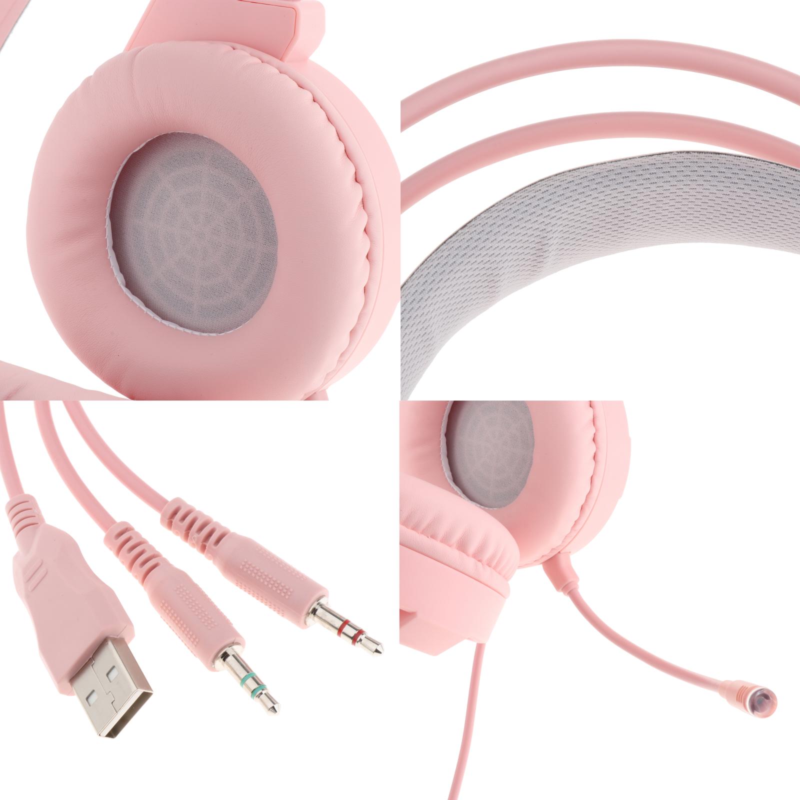 Pink Over Ear Gaming Headset Headphone 7.1 Sound Track with LED Light for Gamer