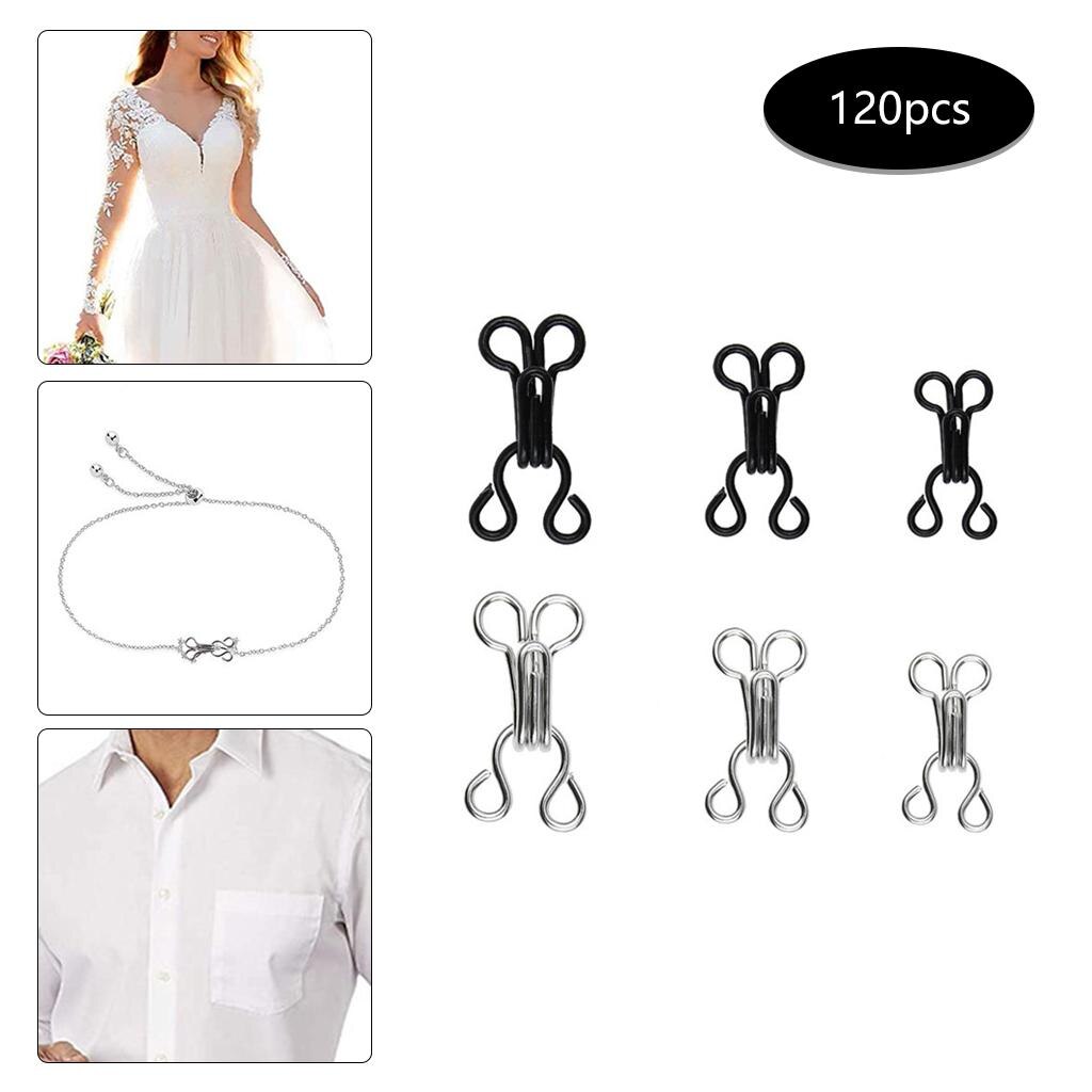 Paquete de ganchos de costura y cierre de ojos, 3 tamaños para coser, manualidades, reparación de ropa, sujetador, color negro y plateado, 24 unidades, 120