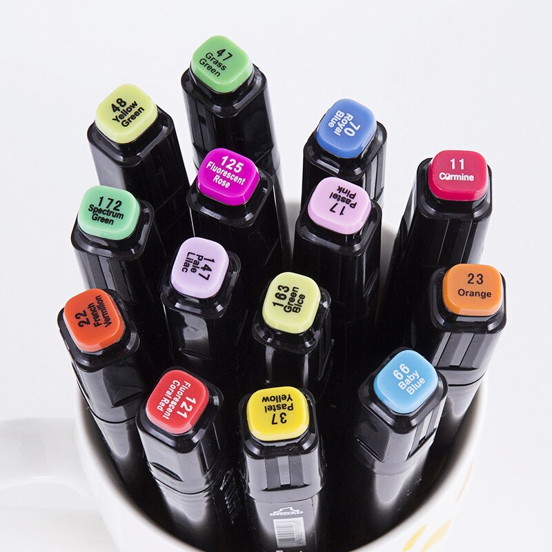 Touchfive markører pen 30/60/80/168 farver dobbelt hoved graffiti pen olieagtig alkoholisk skitse markør pensel pen kunstforsyninger til tegning