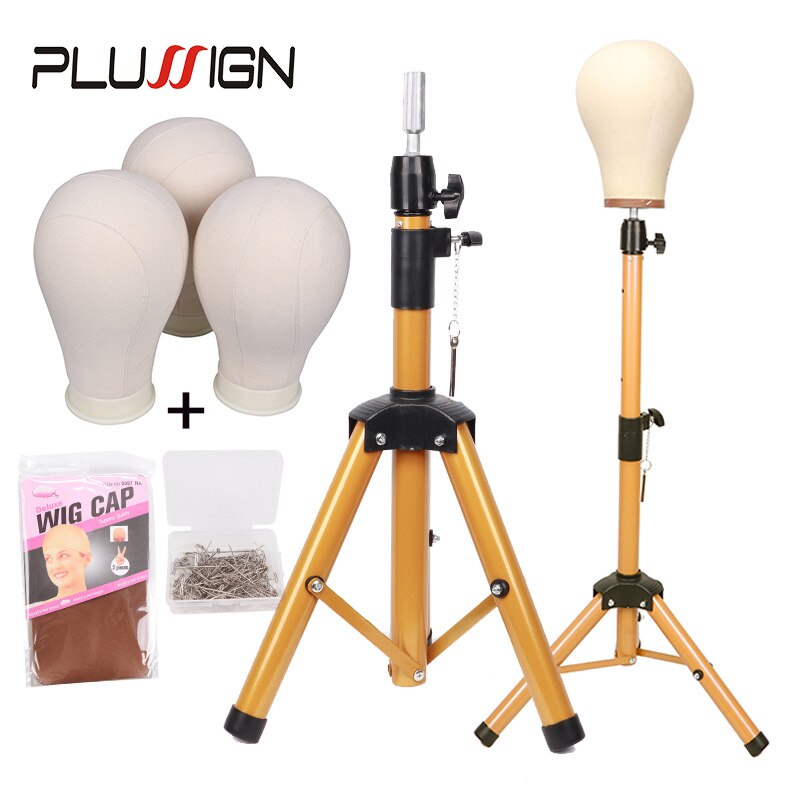 Plussign-trípode ajustable para cabeza de maniquí, cabeza de Peluca de poliestireno blanco con trípode, Kit de fabricación de peluca, cabeza de maniquí, cabeza de lona
