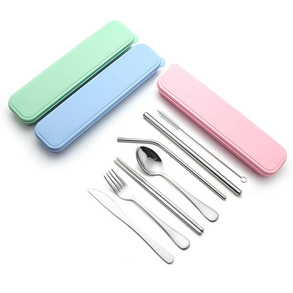 Juego de vajilla de Metal, juego de vajilla de acero inoxidable, para el hogar, oficina, viajes, Camping, cubiertos, accesorios de vajilla de cocina portátil