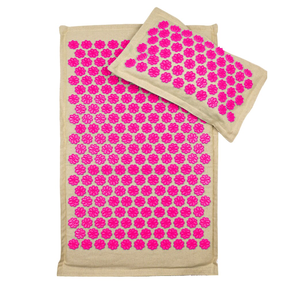 Lotus Acupressure Mat Set Back Body Massage Mat with Pillow Coconut Fiber Pain Relief Shiatsu Massage Cushion Yoga Mat Spike: Rose Pillow Mat