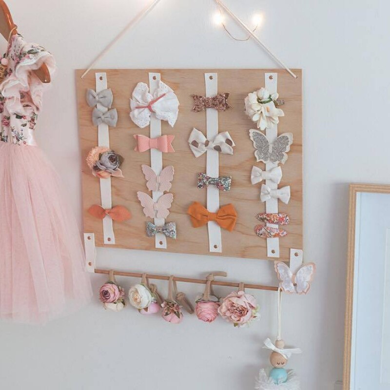Lazos de madera de estilo nórdico para el pelo de niñas pequeñas, horquilla de almacenamiento, estante colgante, almacenamiento de joyas, cinturón, adornos para la habitación de los niños, accesorios para fotos