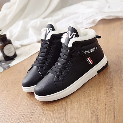 Winterlaarzen dames enkellaarsjes warme pu pluche winter damesschoenen sneakers flats veter damesschoenen dames korte sneeuwlaarzen: Zwart / 35