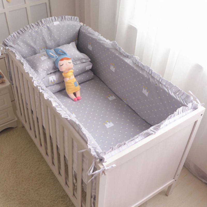 5pcs Cotton Baby Bedding Set Washable Toddler Crib Bumper Bed Sheet Pillowcase bumper is removable: gray