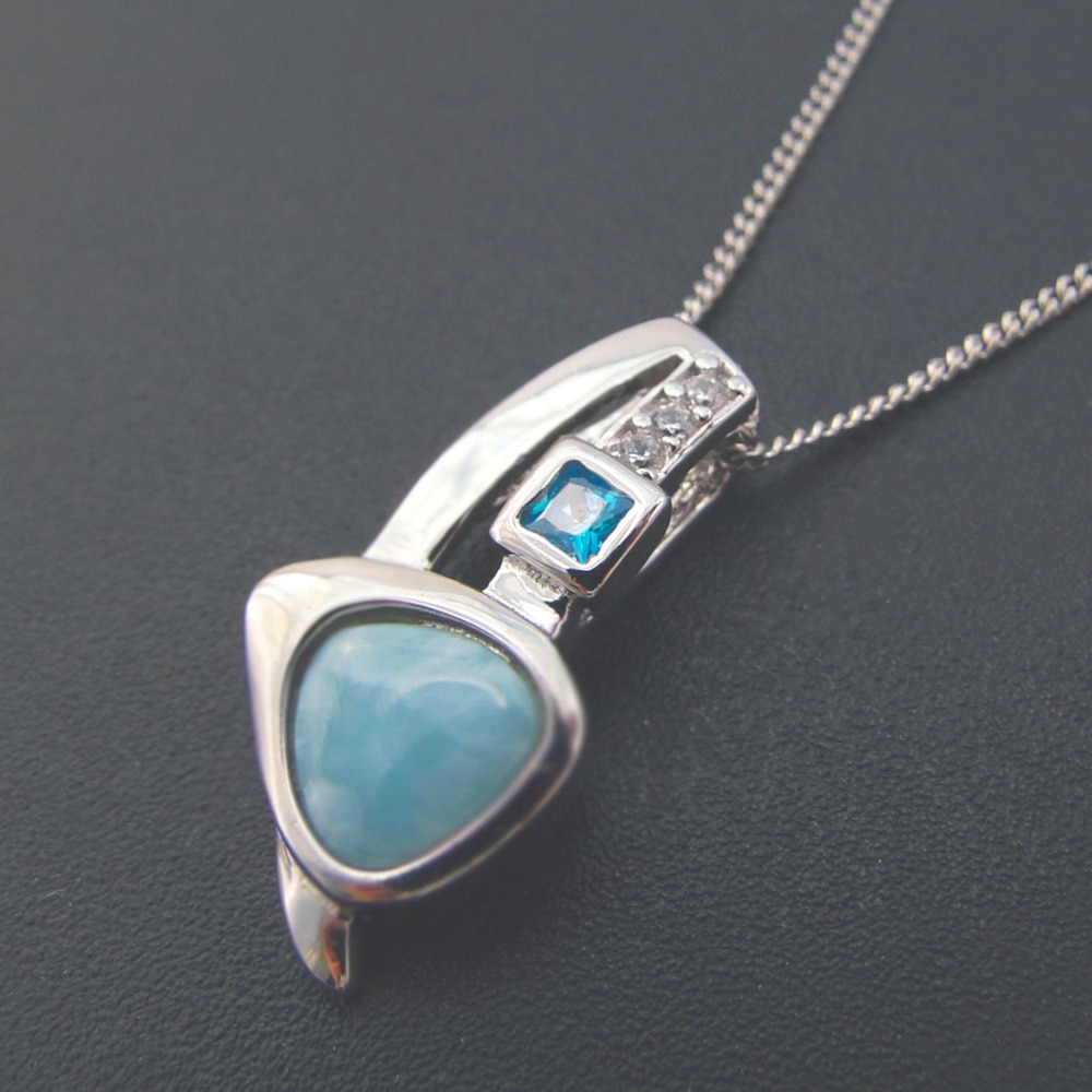 Pendentif Larimar dominicain en argent Sterling 925 solide, joli pour elle, à la , bijoux précieuses pendentif à breloque